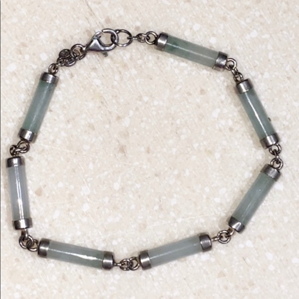 Vintage Green Jade Sterling Silver Bracelet